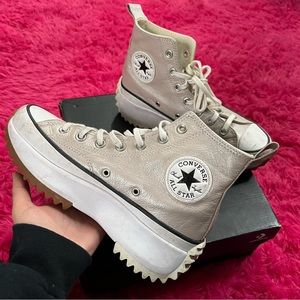 Converse Run Star Hike Metallic Smoke Pink Leather Platform Shoes